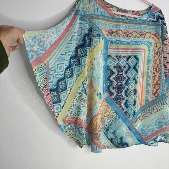 Chico's Geometric Cover Up Sheer Blouse Sz S/M Oversized Flowy Colorful - Picture 3 of 4